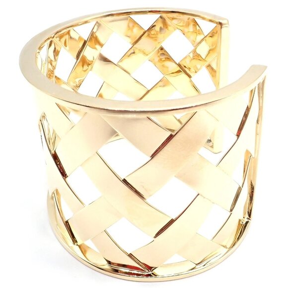 Authentic Verdura 18k Yellow Gold Criss Cross Wide Cuff Bracelet - Picture 11 of 13